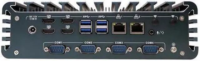 Alt view image 5 of 6 - HUNSN Fanless Industrial PC, Embedded Computer, IX12, Core I7 1255U, Windows 11 / Linux Ubuntu, Wi-Fi 6, BT 5.2, 4 x HDMI, 2 x LAN, 4 x COM COM1/2 for RS232/RS485, TPM2.0, 16G RAM, 128G SSD