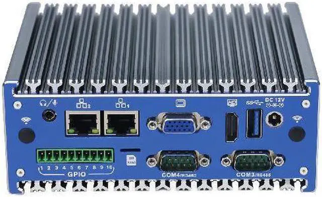 Main image of HUNSN Side Mount Din Rail Fanless Mini PC, Desktop Computer, J1900, BX12, HTPC, Windows 11 / Linux Ubuntu, WiFi, BT, 4 x COM, HDMI, 2 x LAN, SIM Slot, GPIO, 4G RAM, 0 Storage, Barebone No System