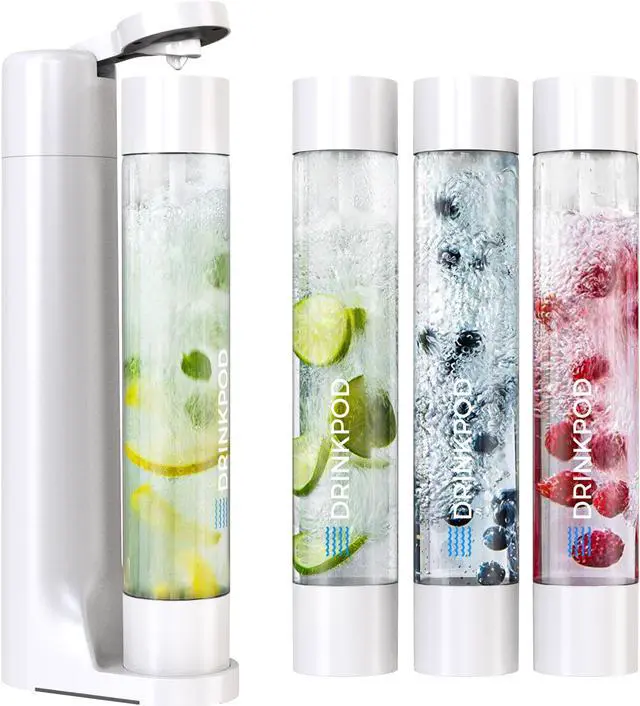 Alt view image 4 of 5 - Drinkpod FIZZpod Soda Maker - Fizzy Sparkling Water & Soda Maker with 3 PET Bottles, 3 Caps, 1 Fizz Infuser and Manual - Make Homemade Sparkle Water, Juice, Coffee, Tea and Cocktail Drinks with Fruit