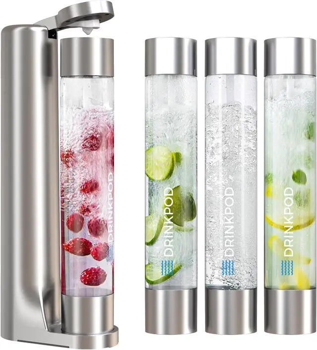 Main image of Drinkpod FIZZpod Soda Maker - Fizzy Sparkling Water & Soda Maker with 3 PET Bottles, 3 Caps, 1 Fizz Infuser and Manual - Make Homemade Sparkle Water, Juice, Coffee, Tea and Cocktail Drinks with Fruit