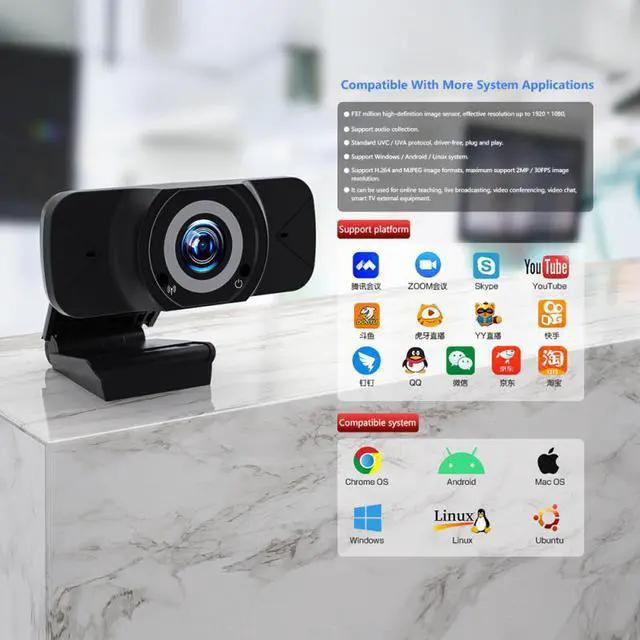 Alt view image 2 of 5 - 1080P USB2.0 Webcam With Microphone PC Laptop Desktop USB Webcams Streaming Computer Camera With Mic Web Camera For Computer