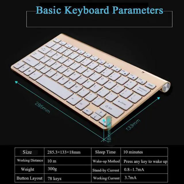 Alt view image 4 of 7 - Mini Wireless Keyboard Mouse Set Waterproof 2.4G for Mac Apple PC Computer Gold
