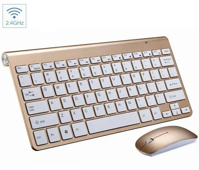 Main image of Mini Wireless Keyboard Mouse Set Waterproof 2.4G for Mac Apple PC Computer Gold