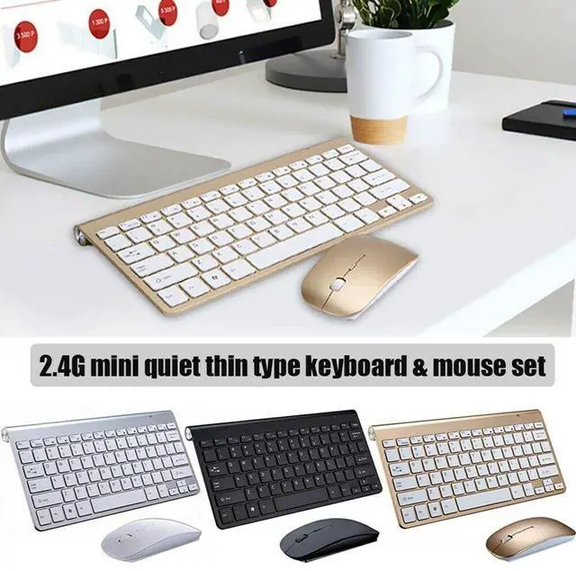 Alt view image 2 of 7 - Mini Wireless Keyboard Mouse Set Waterproof 2.4G for Mac Apple PC Computer Gold