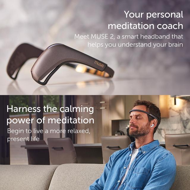 Alt view image 3 of 3 - MUSE 2: The Brain Sensing Headband - Meditation Tracker Multi Sensor Headset Device - Responsive Sound Feedback for Brain Wave, Heart, Body & Breath Activity,Black/Grey