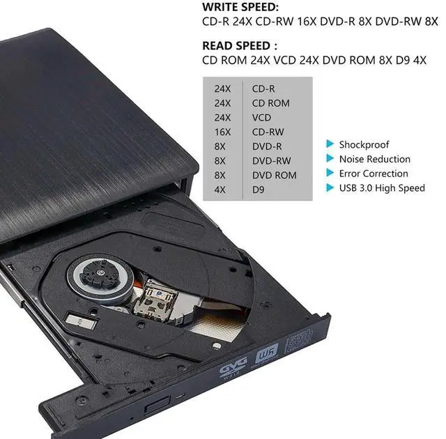 Alt view image 4 of 6 - DVD Drive USB 3.0 Optical Player Burner Reader CD-RW Portable External Recorder Burner External CD-RW / DVD-RW Drive Portable External Optical Drive CD DVD RW ROM Player