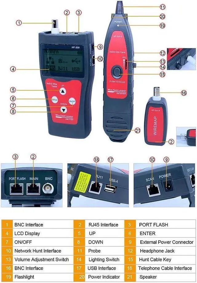 Alt view image 7 of 7 - Multi-functional LCD Network Cable Tester RJ11 RJ45 Wire Length Finder with 1 Remote Adapter