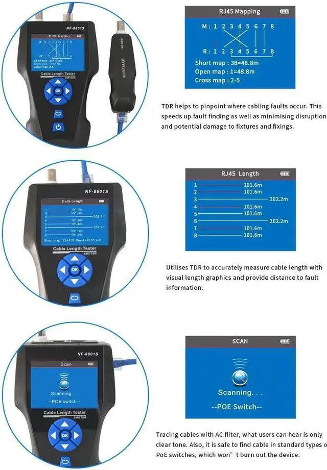 Alt view image 4 of 7 - Telephone Wire Tracker Electrical Line Finding Testing Cable Tester Handheld Line Finder Cable Detector Wire Measuring Instrument for Network Maintenance Collation For RJ45 RJ11 BNC Metal Cable PING/P