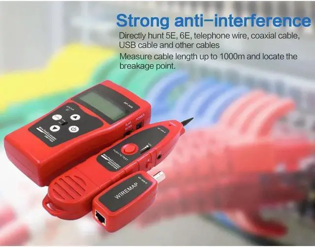 Alt view image 5 of 7 - Multi-functional LCD Network Cable Tester High Precision Line Finder Coaxial Line Tester RJ11 RJ45 Wire Length Finder with 1 Remote Adapter
