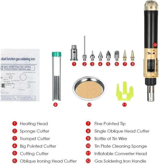 Alt view image 6 of 7 - 12 in 1 Soldering Iron Kit Full Electronics Set Welding Tool Car Repairing Gas Soldering Self-igniting Torch Outdoors - Coffee