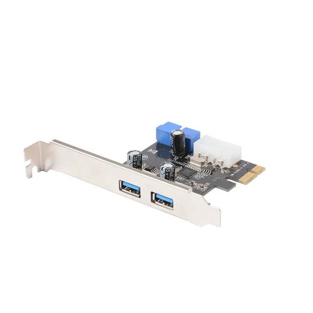 Alt view image 2 of 4 - New USB 3.0 PCI-E Expansion Card Adapter External 2 Port USB3.0 Hub Internal 19pin Header PCI-E Card 4pin IDE Power Connector