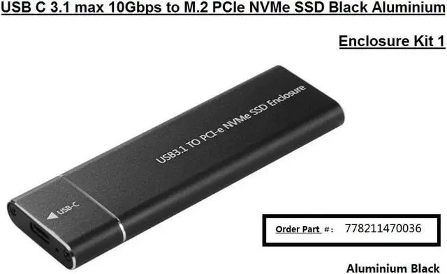 Alt view image 3 of 4 - USB 3.1 Type  C ( 10Gbps ) or USB 3.0 A ( 5Gbps ) Black Aluminium External  Converter for  M.2 PCIe NVMe SSD with 5 Pin M Key  & 2280 Module Type