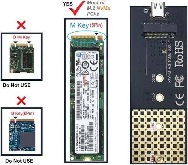 Alt view image 4 of 4 - USB 3.1 Type  C ( 10Gbps ) or USB 3.0 A ( 5Gbps ) Black Aluminium External  Converter for  M.2 PCIe NVMe SSD with 5 Pin M Key  & 2280 Module Type