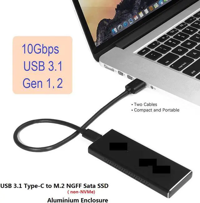 Main image of USB 3.1 Type C ( 10Gbps ) or USB 3.0 A ( 5Gbps ) Black Aluminium External Converter for M.2 Sata NGFF SSD with 6 Pin B + M Key & 2280 Module Type