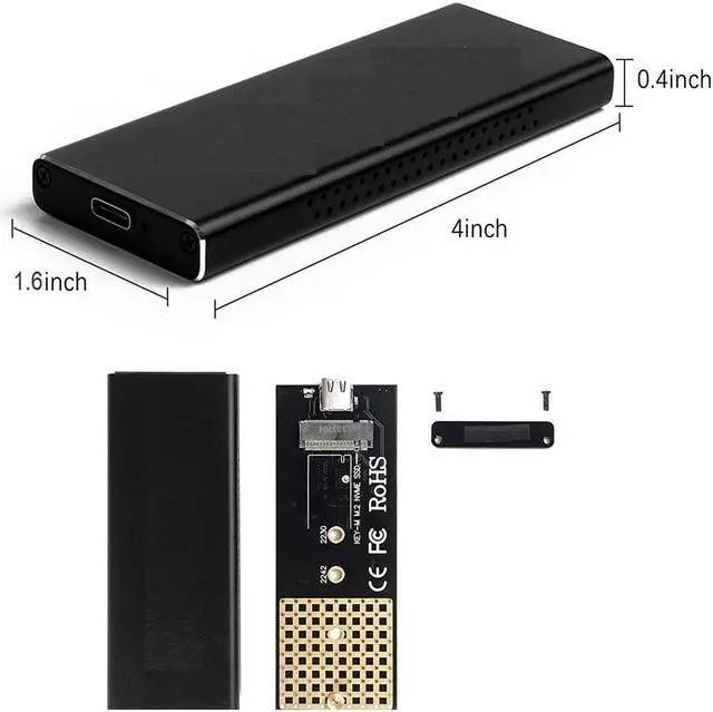 Alt view image 3 of 4 - USB 3.1 Type C ( 10Gbps ) or USB 3.0 A ( 5Gbps ) Black Aluminium External Converter for M.2 Sata NGFF SSD with 6 Pin B + M Key & 2280 Module Type