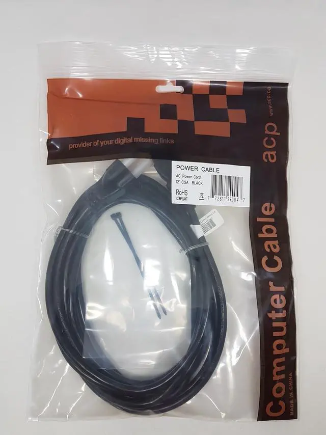 Alt view image 4 of 4 - AC Power cord – 18 AWG, Black 12'  (CSA / CUL ), Wall to Computer