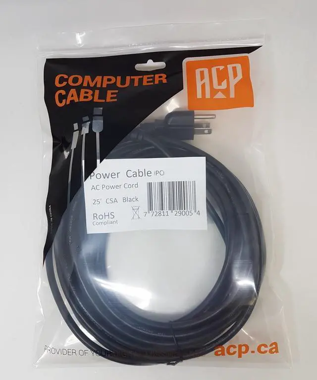 Alt view image 4 of 6 - AC Power cord – 18 AWG, Black 25 ' (CSA / CUL ), Wall to Computer