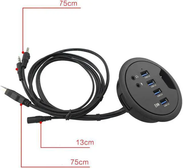 Alt view image 3 of 5 - In Desk 4-Port SuperSpeed USB 3.0 HUB Adapter Fits in a 3inch grommet hole and External Stereo Sound Adapter Combo #LR4