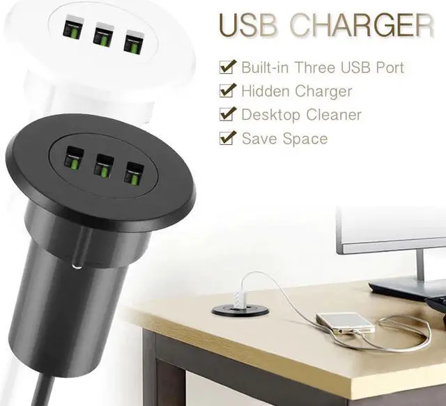 Alt view image 2 of 5 - 5V/3.1A Three-USB Port Hub Grommet Desktop Hole USB Charger Portable Adapter Fast Charging For IPhoneor Other Smart Cellphones