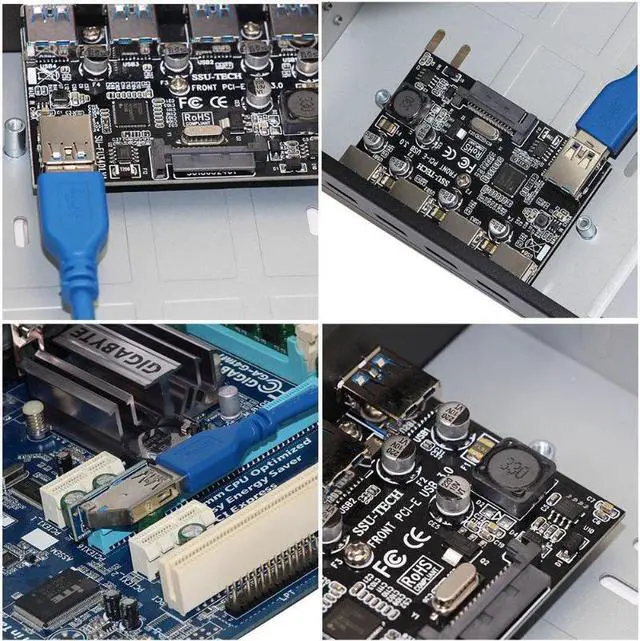 Alt view image 2 of 5 - PCI-E to 4 Port USB 3.0 Front Panel Combo Bracket USB 3.0 5 Gbps PCI Express Expansion Card Adapter for Desktop PC