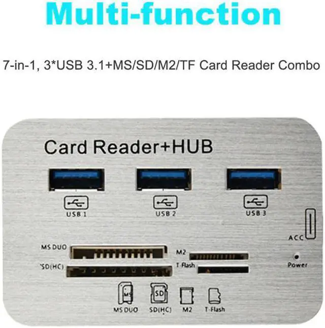 Main image of 3 Port Aluminum USB 3.1 Hub With MS SD M2 TF Multi-In-1 Card Reader Portable New Futural Digital jiu12