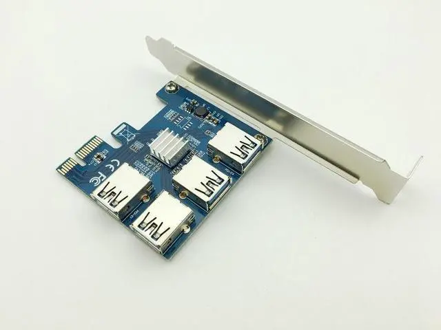 Alt view image 2 of 6 - PCI-E 1X to 4 PCI-E 16X Slots Riser Card External Adapter PCI-E 1 to 4 Port Card Multiplier Riser Card for Bitcoin Miner Machine