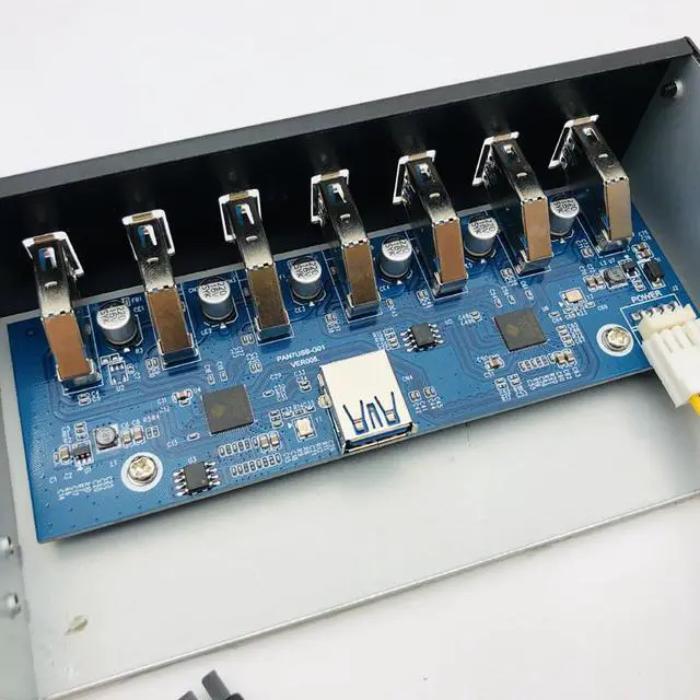 Alt view image 6 of 6 - 7 Port USB 3.0 Hub 5Gbs 5.25" CD-ROM Drive Bay CD ROM Front Panel for Computer Case + USB 3.0 19-pin Header to Type-A Male Cable