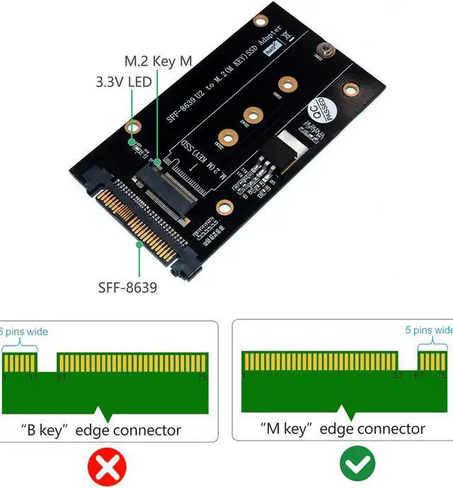 Alt view image 3 of 6 - Add On Cards U.2 SFF-8639 to M2 SSD Adapter U.2 to M.2 NVME SSD M Key Expansion Card Board for 2230 2242 2260 2280 M2 SSD