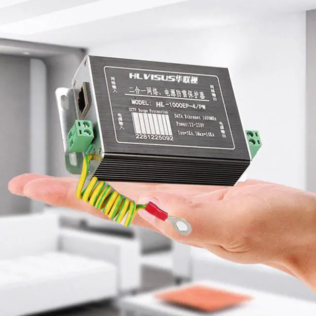Alt view image 6 of 6 - Ethernet 12-220V Power Supply Surge Protector 2 in 1 CCTV Lighting Protection Device