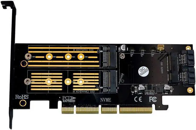 Alt view image 2 of 6 - M.2 NVMe PCI Express 3.0 X16 Adapter PCIE to M2 Adapter M Key B Key mSATA 3in1 NVME AHCI M.2 NGFF SSD mSATA Converter Riser Card