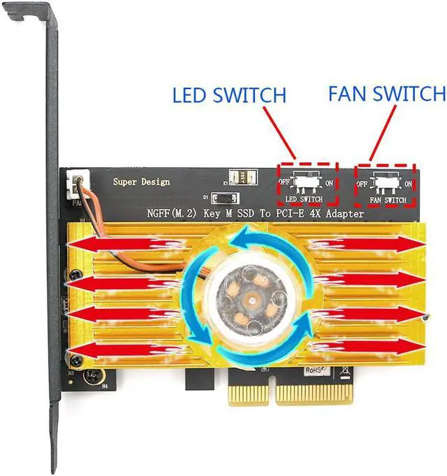 Alt view image 6 of 6 - NGFF M.2 NVME PCIE PCI-E SSD To PCI Express 3.0x 4X Adapter Card With Cooling Fan Bracket Support M.2 form 2242 2260 2280 M2 SSD