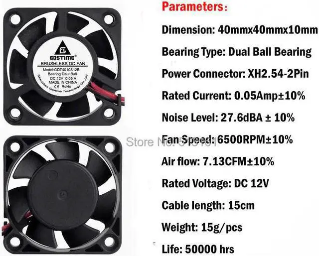 Alt view image 5 of 5 - 2 pcs/lot  Ball Bearing 40mm 4cm 40x40x10mm 2Pin 12V DC Brushless Cooling Cooler Fan