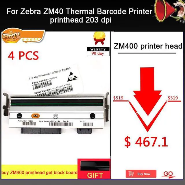 Main image of 4pcs New thermal label printer print head For Zebra ZM400 200dpi barcode printer label printers Parts printhead Warranty 3 month