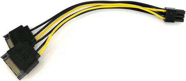 Alt view image 2 of 4 - 20cm Sata Power To 6 pin Graphics Power Supply Dual Sata Power Cord 15 pin Male M to PCI-e 6 Pin Female F Video Card Power Cable
