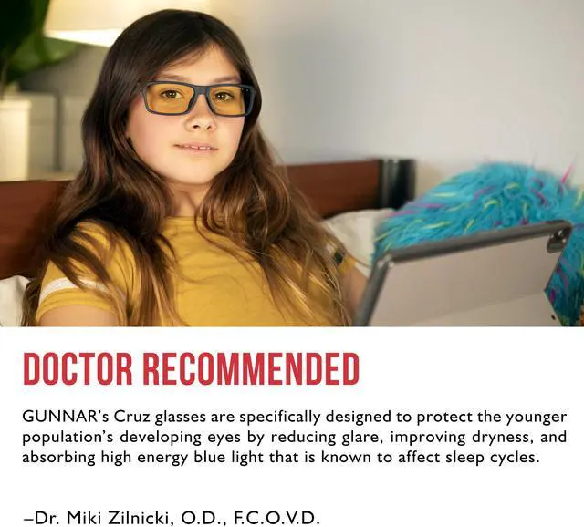 Alt view image 7 of 7 - GUNNAR CRUZ Youth Glasses Navy Frame (Amber Lens) Tint 65% Blue Light & 100% UV Protection, CRU-08601