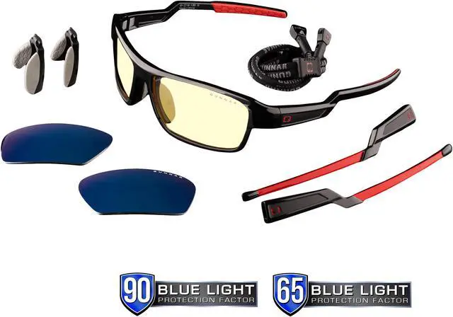 Alt view image 2 of 6 - Gunnar Lightning Bolt 360, Black and Red Frames, Amber and Blue Lens, Performance Blue-Light Eyewear, LI300101