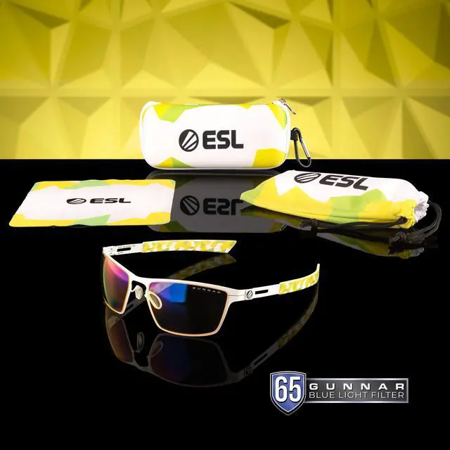 Alt view image 4 of 5 - Gunnar ESL Blade Lite, Gaming Glasses with Natural Focus, White Frames, Amber Lens, 65% Blue Light and 100% UV protection, ESL-30106