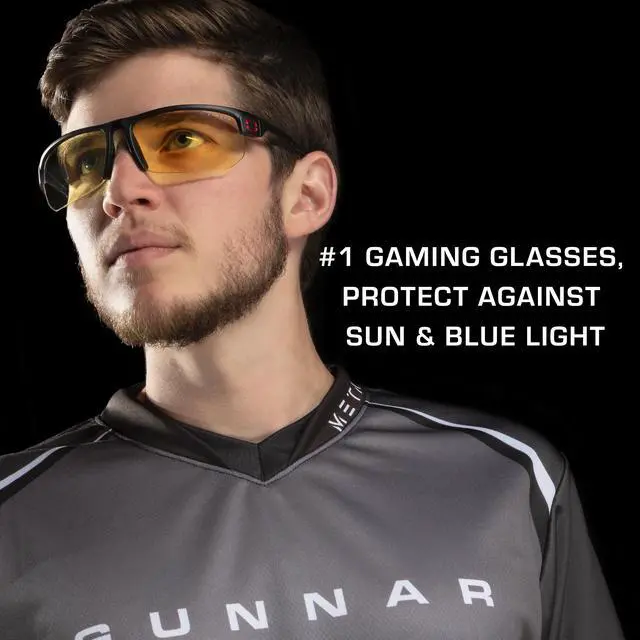 Alt view image 5 of 8 - Gunnar Torpedo Gaming Glasses with interchangeable lens for Gaming and Sunlight, Onyx Frames, Amber & Sun Lenses, 65% Blue Light and 100% UV Protection, TR3-00101