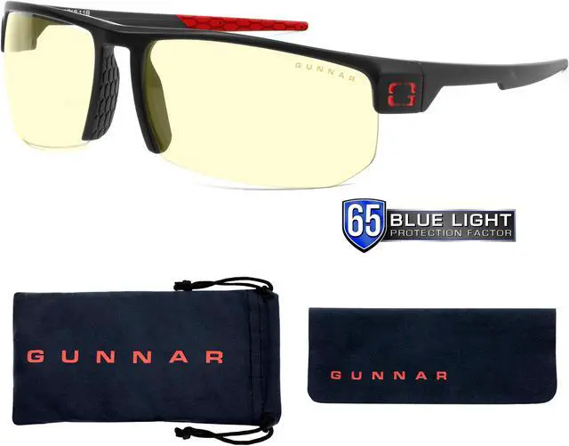 Alt view image 3 of 8 - Gunnar Torpedo Gaming Glasses with interchangeable lens for Gaming and Sunlight, Onyx Frames, Amber & Sun Lenses, 65% Blue Light and 100% UV Protection, TR3-00101