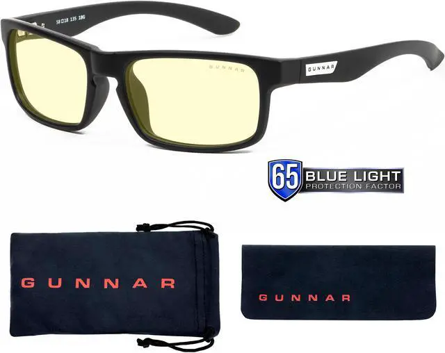 Alt view image 2 of 7 - GUNNAR ENIGMA Computer Glasses Onyx Frame (Amber Lens) Tint 65% Blue Light & 100% UV Protection, ENI-00101