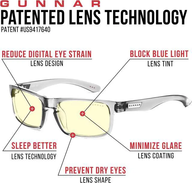 Alt view image 5 of 8 - Gunnar Enigma Computer Glasses with Gunnar Focus, Smoke transparent Frames, Amberr Lens, 65% Blue Light and 100% UV Protection, ENI-06701