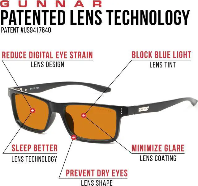 Alt view image 2 of 9 - Gunnar Vertex, Precision Gaming Eyewear with Gunnar Focus, Onyx Frames, Amber Max Lens for late night gaming and improved sleep, 98% Blue Light and 100% UV Protection, VER-00112