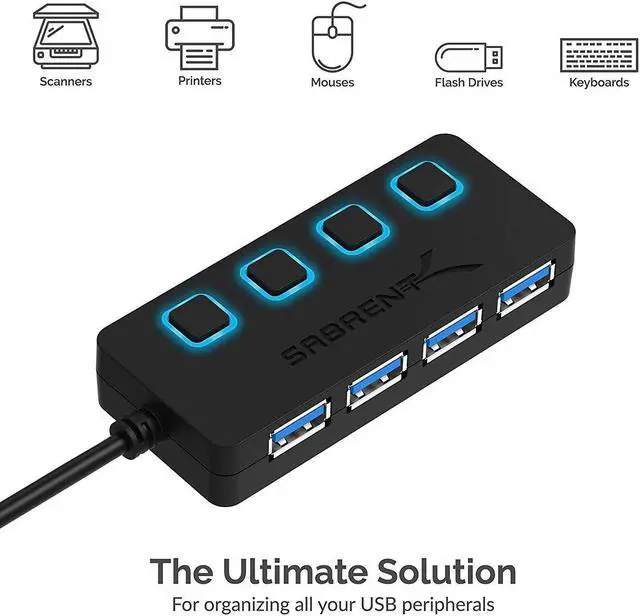 Alt view image 7 of 19 - Sabrent 4-Port USB 3.0 Hub with Individual LED Power Switches (HB-UM43)