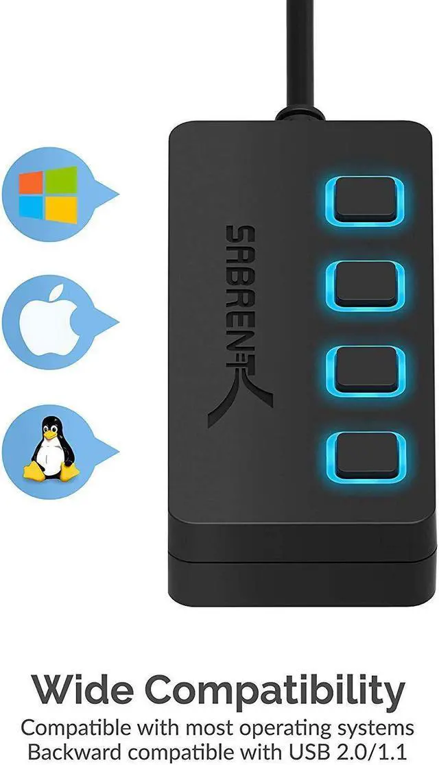 Alt view image 4 of 19 - Sabrent 4-Port USB 3.0 Hub with Individual LED Power Switches (HB-UM43)