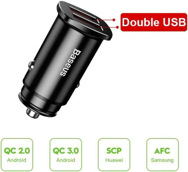 Main image of Baseus 30W Dual USB C PD Quick Charge QC 4.0 Car Charger For Mobile Phone Charger Fast USB PD Type C AFC SCP Car Phone Charger