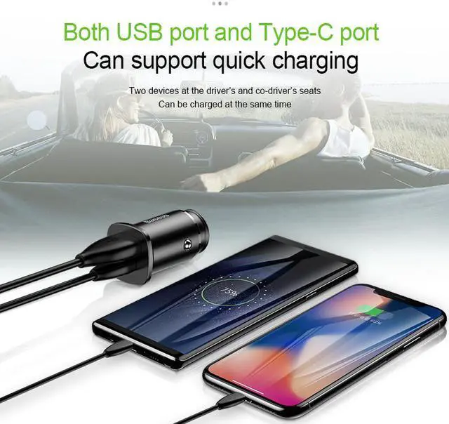 Alt view image 6 of 8 - Baseus 30W Dual USB C PD Quick Charge QC 4.0 Car Charger For Mobile Phone Charger Fast USB PD Type C AFC SCP Car Phone Charger