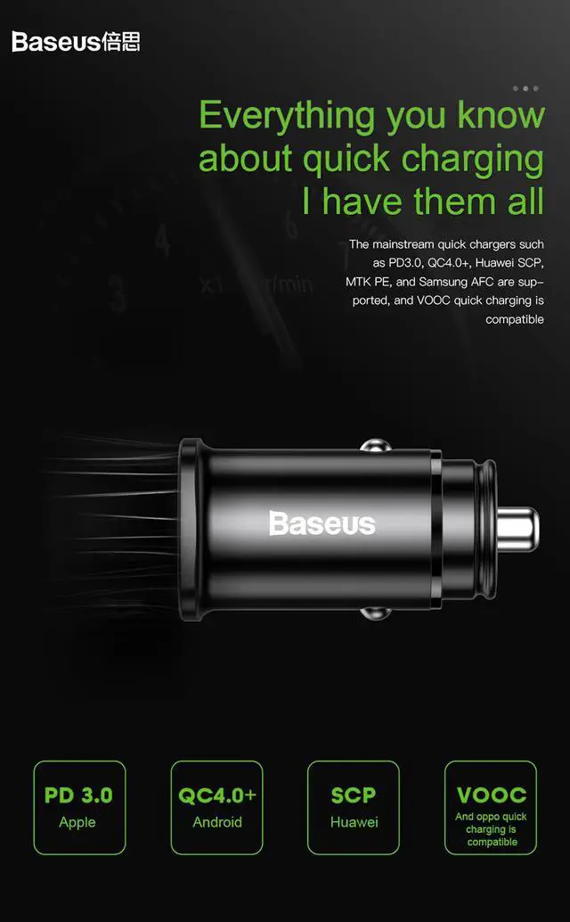 Alt view image 5 of 8 - Baseus 30W Dual USB C PD Quick Charge QC 4.0 Car Charger For Mobile Phone Charger Fast USB PD Type C AFC SCP Car Phone Charger