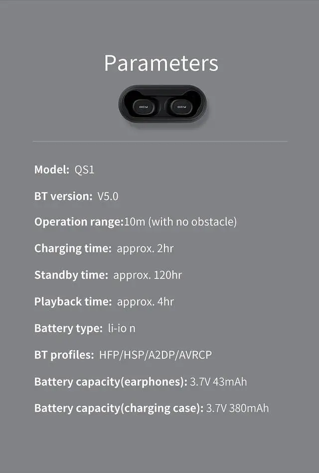 Alt view image 7 of 7 - QCY qs1 earphones Bluetooth 5.0 TWS headphone mini invisible 3D HiFi stereo wireless headset with power bank charging box/T1C