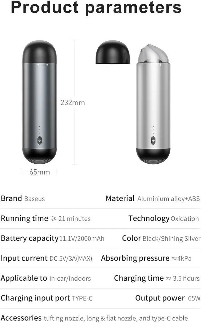 Alt view image 6 of 7 - Baseus Car Vacuum Cleaner Portable Wireless Handheld Auto Vacuum Cleaner Robot for Car Interior & Home & Computer Cleaning