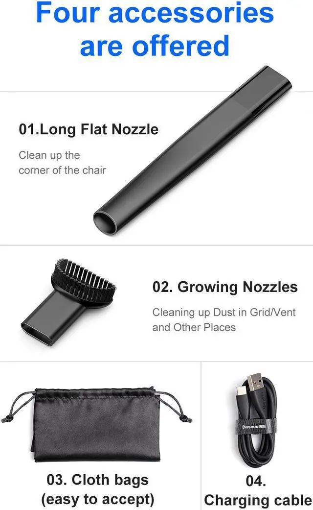 Alt view image 7 of 7 - Baseus Car Vacuum Cleaner Portable Wireless Handheld Auto Vacuum Cleaner Robot for Car Interior & Home & Computer Cleaning